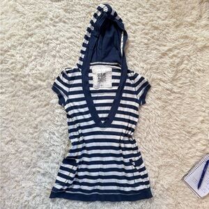 Abercrombie and Fitch Striped Navy and White Hooded Top